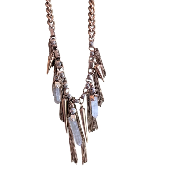 Henri Bendel Gold Chain Necklace With Crystal And Triangle Shaped Charms - Picture 3 of 8